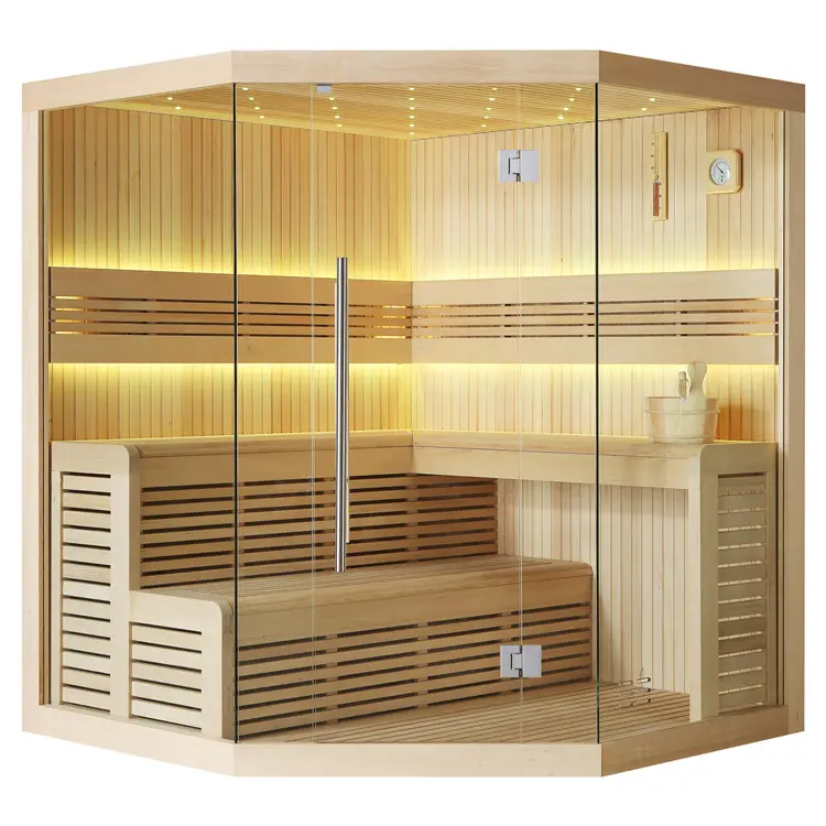 Sauna Modell 1111C, aus Hemlock, 180 × 180 cm, ohne Saunaofen – Ansicht 1