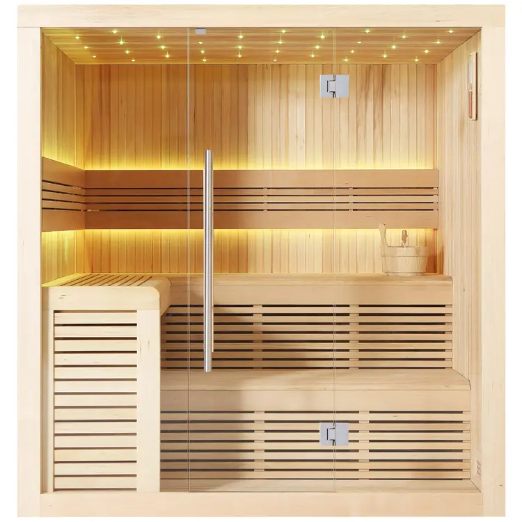 Sauna Modell 1112B, aus Hemlock, 200 × 170 cm, ohne Saunaofen – Ansicht 1