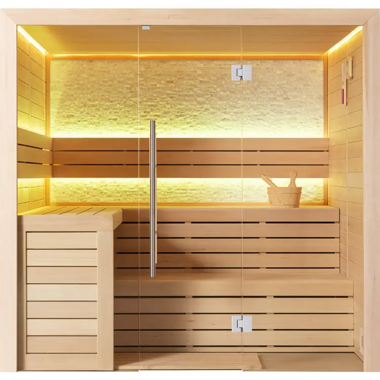 Sauna Modell 1602A, aus Hemlock, 220 × 200 cm, ohne Saunaofen – Ansicht 1