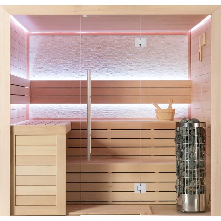 Sauna Modell 1602C, aus Hemlock, 180 × 160 cm, mit Harvia Cilindro Saunaofen, 9 KW – Ansicht 1