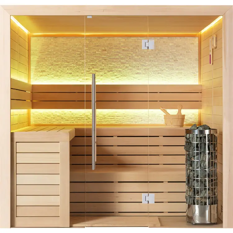 Sauna Modell 1602C, aus Hemlock, 180 × 160 cm, mit Harvia Cilindro Saunaofen, 9 KW – Ansicht 3