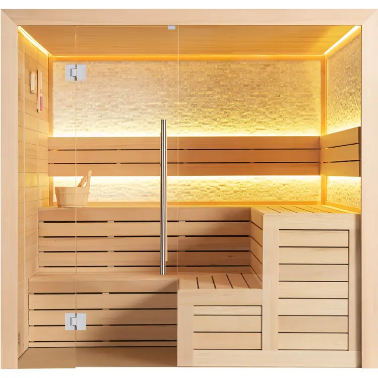 Sauna Modell 1603C, aus Hemlock, 180 × 180 cm, ohne Saunaofen – Ansicht 1
