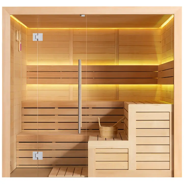 Sauna Modell 1613XL, aus Hemlock, 240 × 200 cm, ohne Saunaofen – Ansicht 1