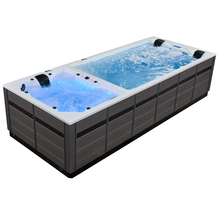 Swim-Spa Modell 590 Innovation Dual Extreme, in Weiß mit Verkleidung in Grau, 590 × 235 cm – Ansicht 1